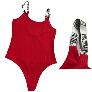 Victoria Sport ribbed bodysuit One Piece red hi cut medium
